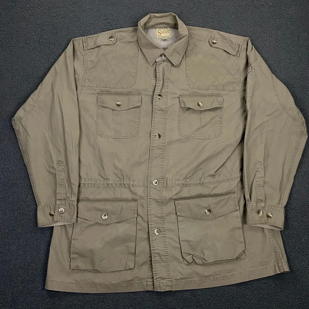 Cabelas Safari Series Jacket Mens 2XLT Tall Khaki Tan Hunting Bush Shirt Shacket